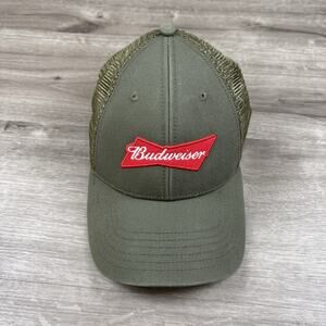 Budweiser Men's Hat Green Cap Mesh Snapback Proud To Serve Military Trucker